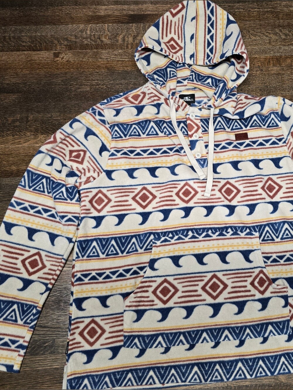 O'Neill Aztec-Pattern Hooded Pullover in Blue, Brown & Cream